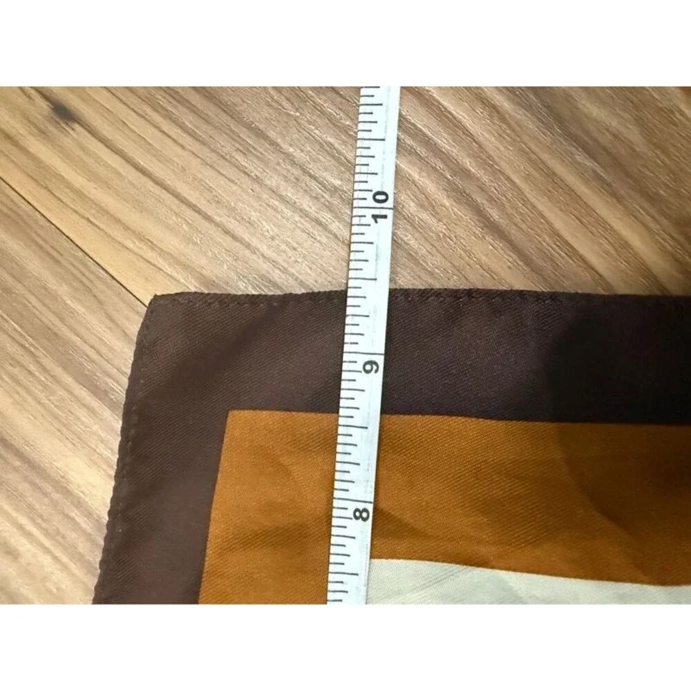 Vintage 70s 90s Y2K Mod Geometric Oblong Silk Feel Scarf Brown Mustard Yellow
